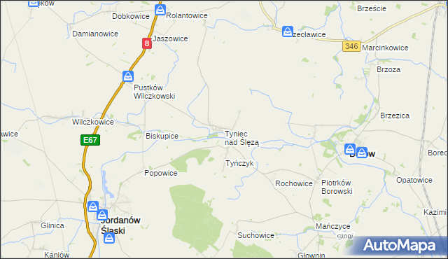 mapa Tyniec nad Ślęzą, Tyniec nad Ślęzą na mapie Targeo