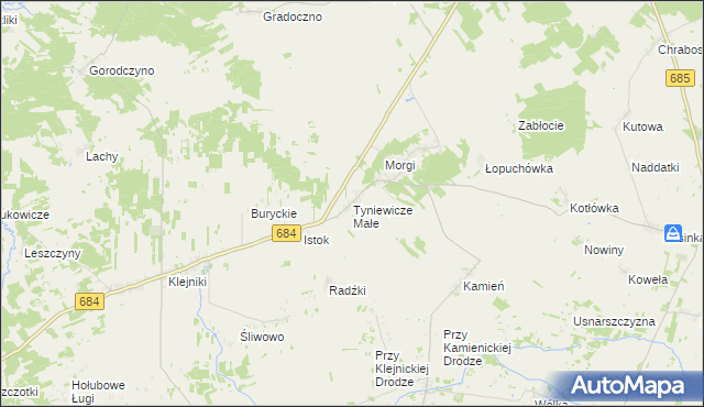 mapa Tyniewicze Małe, Tyniewicze Małe na mapie Targeo