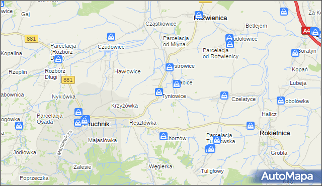 mapa Tyniowice, Tyniowice na mapie Targeo