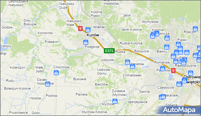 mapa Udziców, Udziców na mapie Targeo