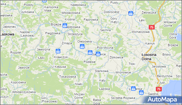 mapa Ujanowice, Ujanowice na mapie Targeo