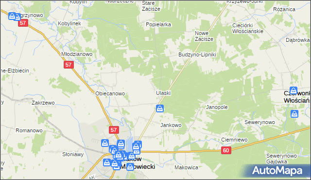 mapa Ulaski gmina Czerwonka, Ulaski gmina Czerwonka na mapie Targeo