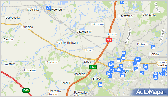 mapa Ulesie gmina Miłkowice, Ulesie gmina Miłkowice na mapie Targeo