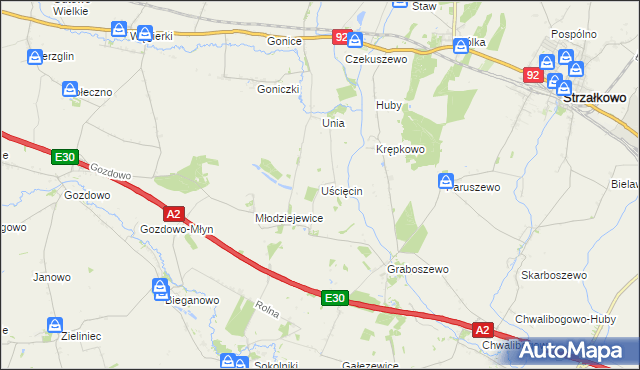 mapa Uścięcin, Uścięcin na mapie Targeo