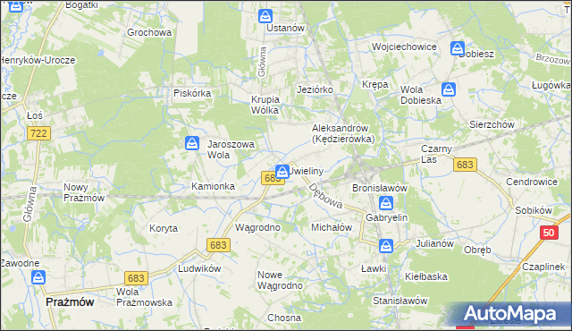 mapa Uwieliny, Uwieliny na mapie Targeo