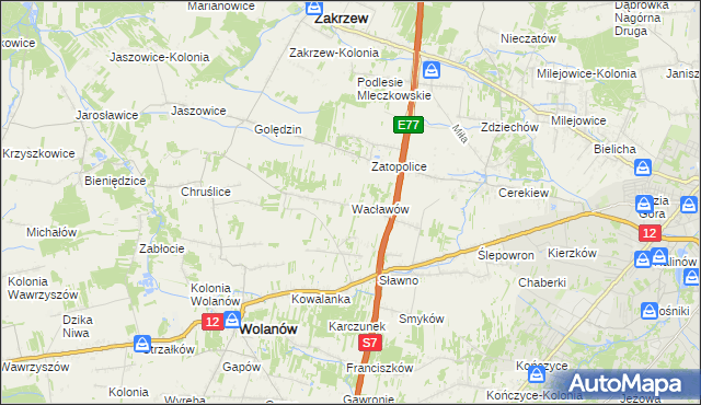 mapa Wacławów gmina Wolanów, Wacławów gmina Wolanów na mapie Targeo