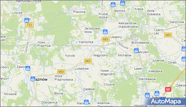 mapa Wągrodno gmina Prażmów, Wągrodno gmina Prażmów na mapie Targeo