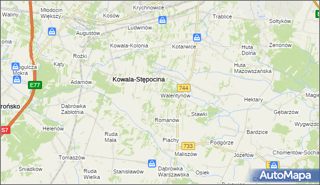 mapa Walentynów gmina Kowala, Walentynów gmina Kowala na mapie Targeo
