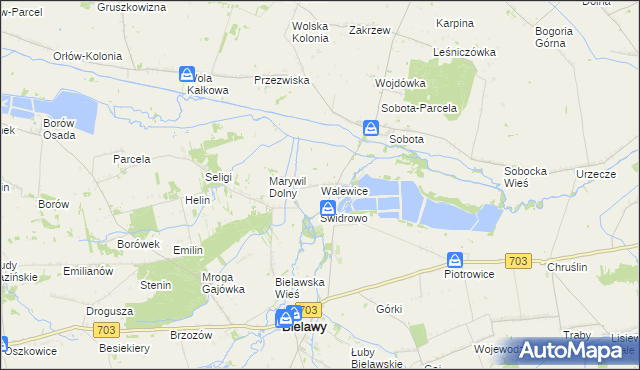 mapa Walewice gmina Bielawy, Walewice gmina Bielawy na mapie Targeo