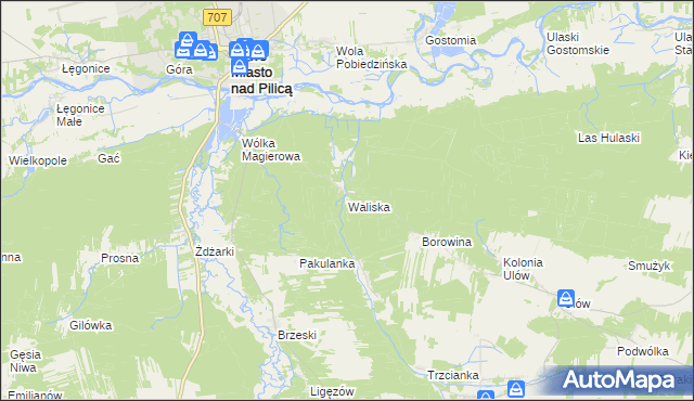 mapa Waliska gmina Nowe Miasto nad Pilicą, Waliska gmina Nowe Miasto nad Pilicą na mapie Targeo