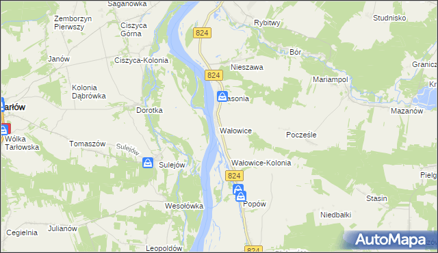 mapa Wałowice gmina Józefów nad Wisłą, Wałowice gmina Józefów nad Wisłą na mapie Targeo
