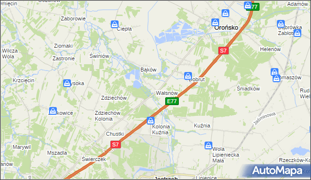 mapa Wałsnów, Wałsnów na mapie Targeo
