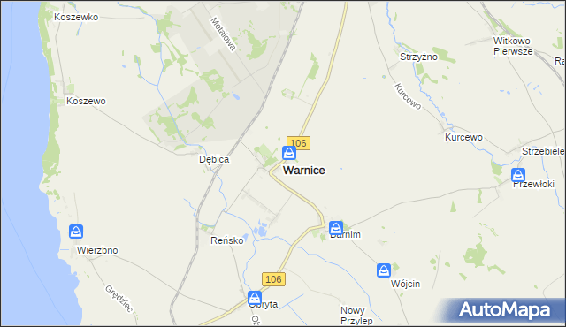 mapa Warnice powiat pyrzycki, Warnice powiat pyrzycki na mapie Targeo