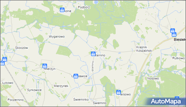 mapa Warnino gmina Biesiekierz, Warnino gmina Biesiekierz na mapie Targeo