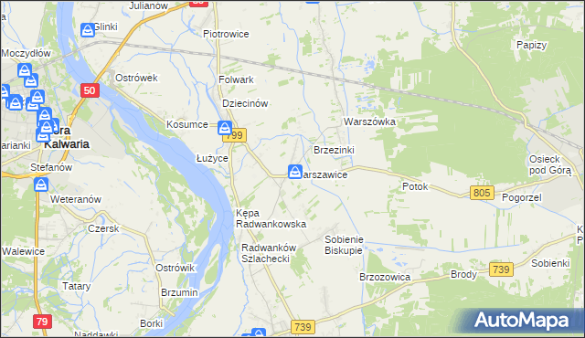 mapa Warszawice, Warszawice na mapie Targeo
