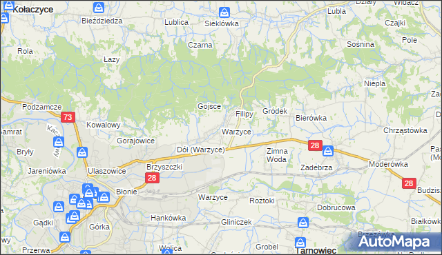 mapa Warzyce, Warzyce na mapie Targeo