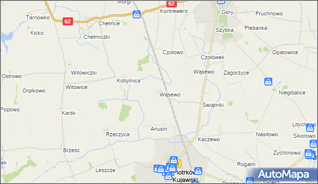 mapa Wąsewo gmina Piotrków Kujawski, Wąsewo gmina Piotrków Kujawski na mapie Targeo