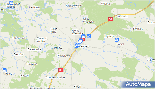 mapa Wąsosz powiat górowski, Wąsosz powiat górowski na mapie Targeo