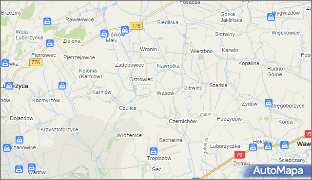 mapa Wąsów, Wąsów na mapie Targeo