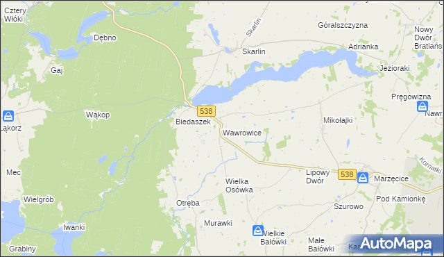 mapa Wawrowice gmina Kurzętnik, Wawrowice gmina Kurzętnik na mapie Targeo