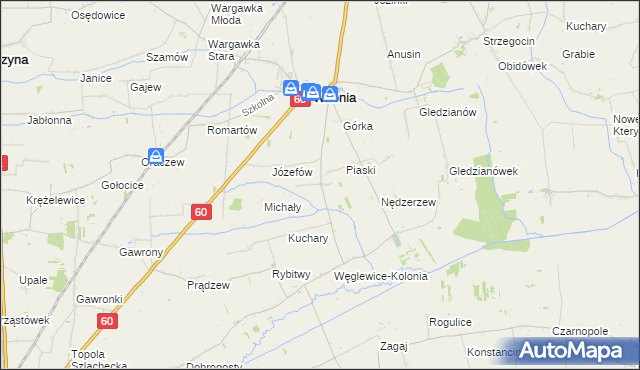 mapa Węglewice gmina Witonia, Węglewice gmina Witonia na mapie Targeo