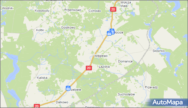 mapa Węglewo gmina Miastko, Węglewo gmina Miastko na mapie Targeo