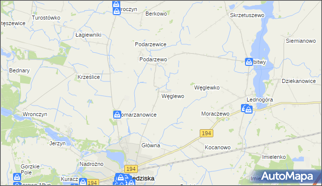 mapa Węglewo gmina Pobiedziska, Węglewo gmina Pobiedziska na mapie Targeo