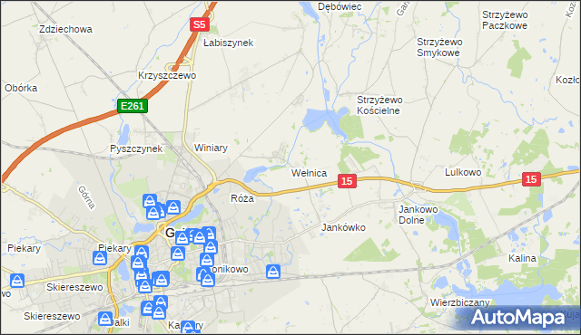 mapa Wełnica gmina Gniezno, Wełnica gmina Gniezno na mapie Targeo
