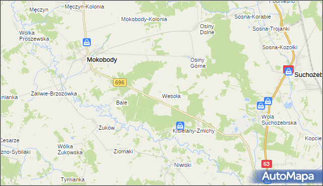 mapa Wesoła gmina Mokobody, Wesoła gmina Mokobody na mapie Targeo