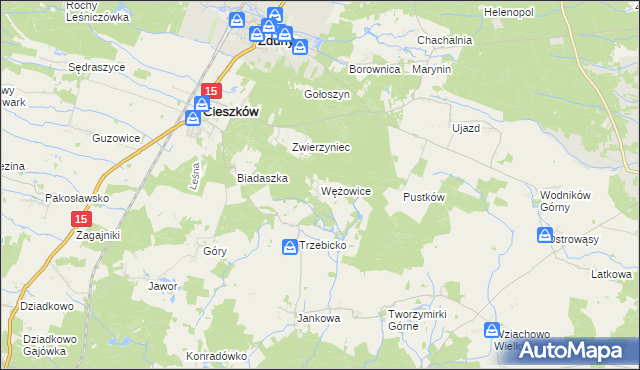 mapa Wężowice gmina Cieszków, Wężowice gmina Cieszków na mapie Targeo