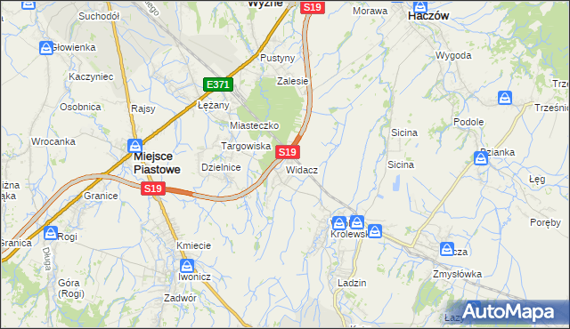 mapa Widacz gmina Miejsce Piastowe, Widacz gmina Miejsce Piastowe na mapie Targeo