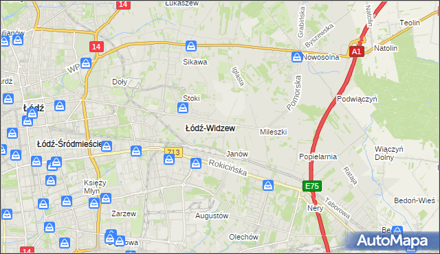 mapa Widzew, Widzew na mapie Targeo