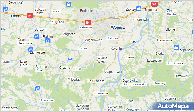 mapa Wielka Wieś gmina Wojnicz, Wielka Wieś gmina Wojnicz na mapie Targeo