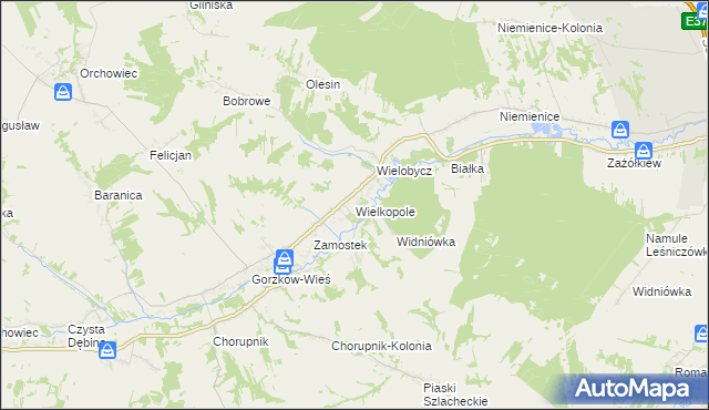 mapa Wielkopole gmina Gorzków, Wielkopole gmina Gorzków na mapie Targeo