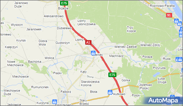 mapa Wieniec gmina Brześć Kujawski, Wieniec gmina Brześć Kujawski na mapie Targeo