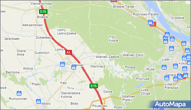 mapa Wieniec-Zalesie, Wieniec-Zalesie na mapie Targeo