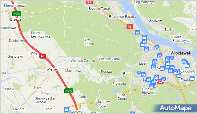 mapa Wieniec-Zdrój, Wieniec-Zdrój na mapie Targeo