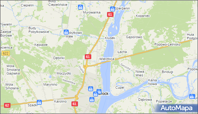 mapa Wierzbica gmina Serock, Wierzbica gmina Serock na mapie Targeo