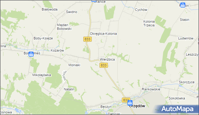 mapa Wierzbica gmina Urzędów, Wierzbica gmina Urzędów na mapie Targeo