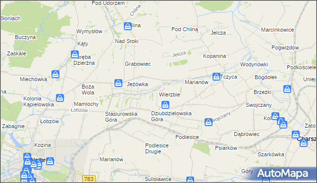 mapa Wierzbie gmina Charsznica, Wierzbie gmina Charsznica na mapie Targeo
