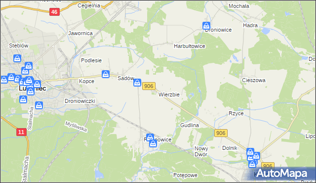 mapa Wierzbie gmina Koszęcin, Wierzbie gmina Koszęcin na mapie Targeo