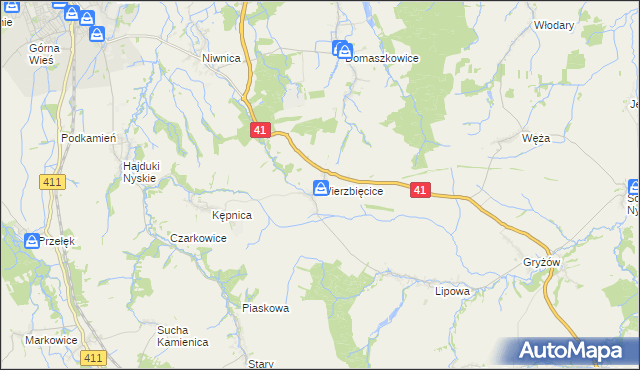 mapa Wierzbięcice gmina Nysa, Wierzbięcice gmina Nysa na mapie Targeo