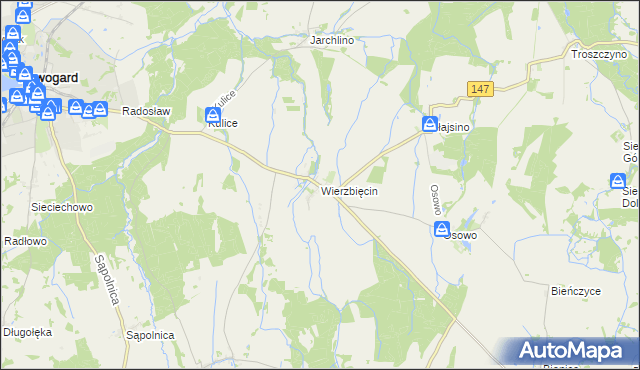 mapa Wierzbięcin gmina Nowogard, Wierzbięcin gmina Nowogard na mapie Targeo