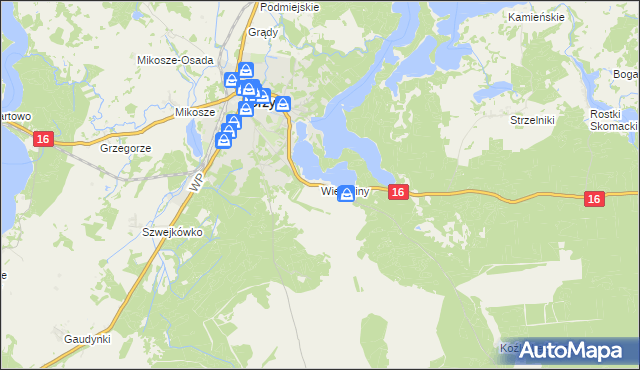 mapa Wierzbiny gmina Orzysz, Wierzbiny gmina Orzysz na mapie Targeo