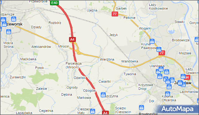 mapa Wierzbna gmina Pawłosiów, Wierzbna gmina Pawłosiów na mapie Targeo