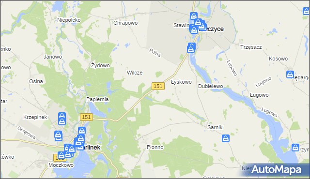 mapa Wierzchno gmina Pełczyce, Wierzchno gmina Pełczyce na mapie Targeo