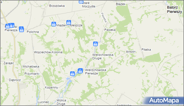 mapa Wierzchowiska Drugie gmina Modliborzyce, Wierzchowiska Drugie gmina Modliborzyce na mapie Targeo