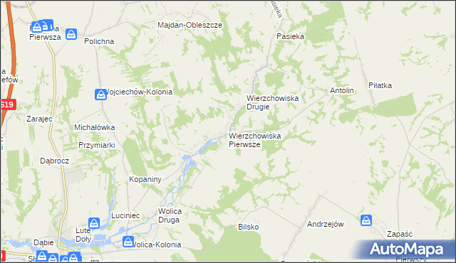 mapa Wierzchowiska Pierwsze gmina Modliborzyce, Wierzchowiska Pierwsze gmina Modliborzyce na mapie Targeo