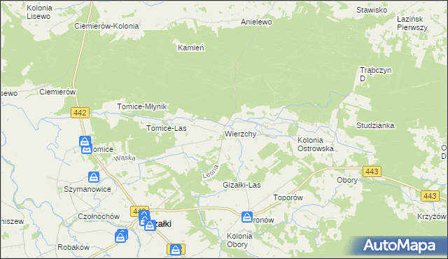 mapa Wierzchy gmina Gizałki, Wierzchy gmina Gizałki na mapie Targeo