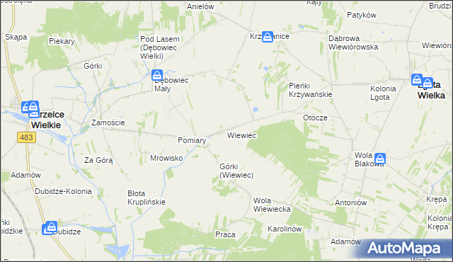 mapa Wiewiec, Wiewiec na mapie Targeo